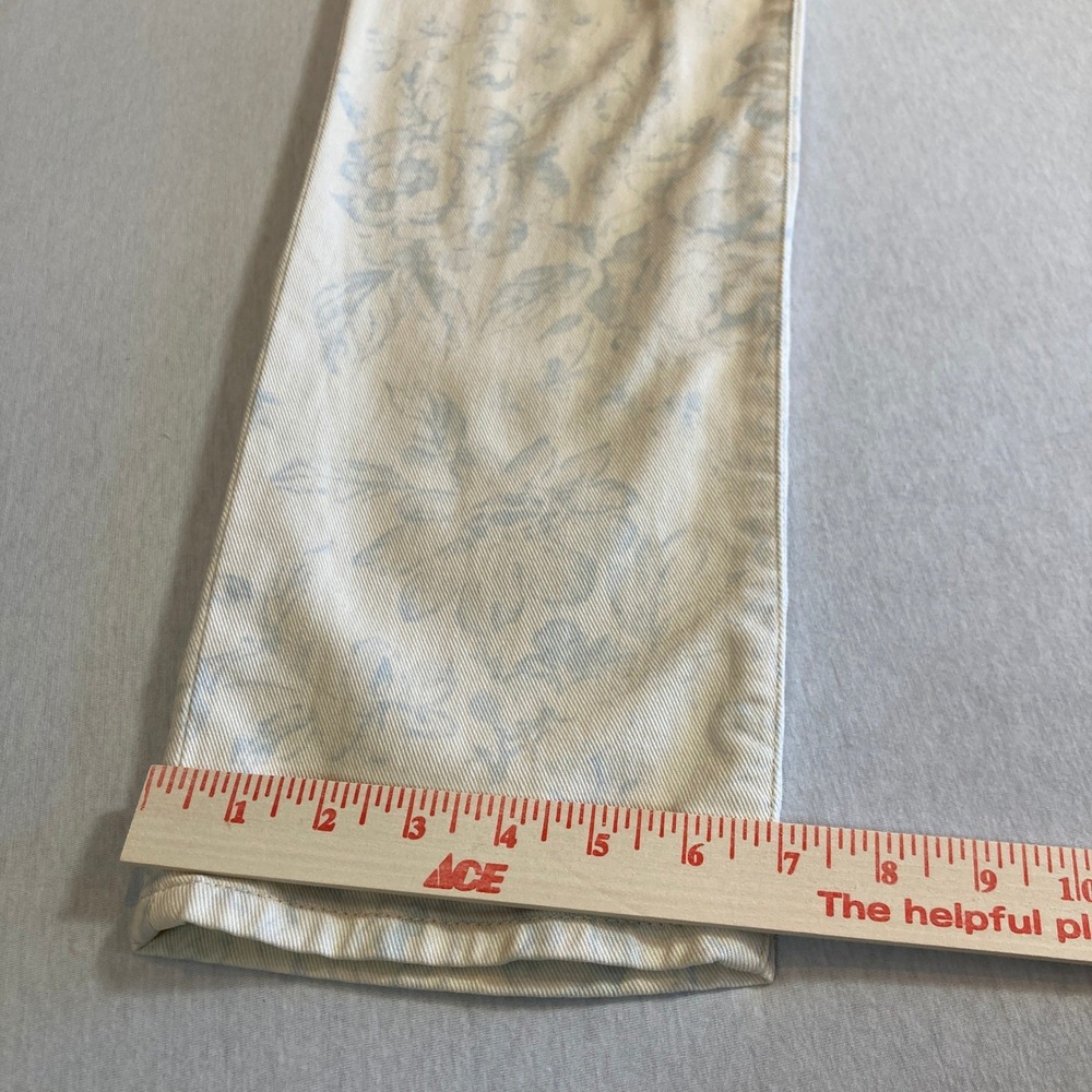 Lauren Ralph Jeans Women 8 Cream Blue Floral Print Straight Leg Stretch Flex - Picture 8 of 14